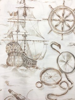 Детская бежевая ткань с кораблями Maritim beige