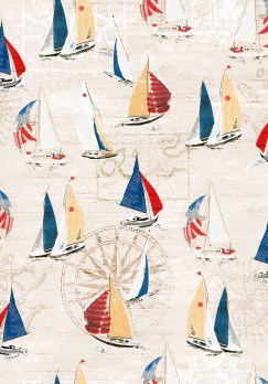 Портьерная ткань с корабликами Positano beige
