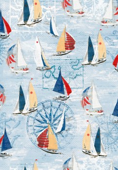 Портьерная ткань с корабликами Positano blue